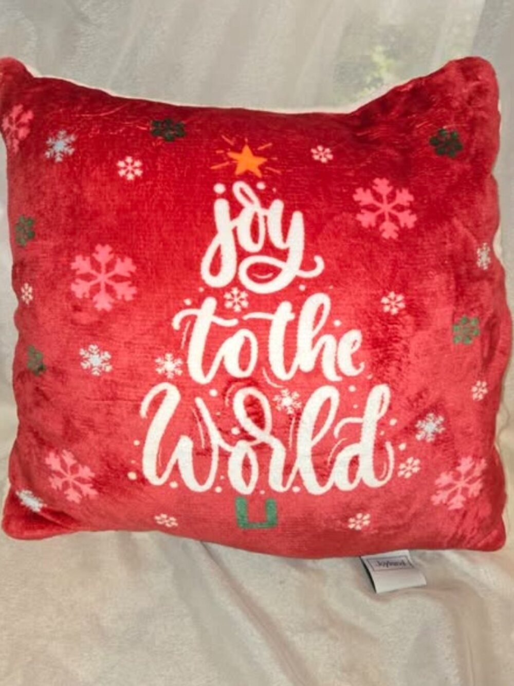 Joyland joy to the world Plush Christmas Pillow Multicolor Snowflakes